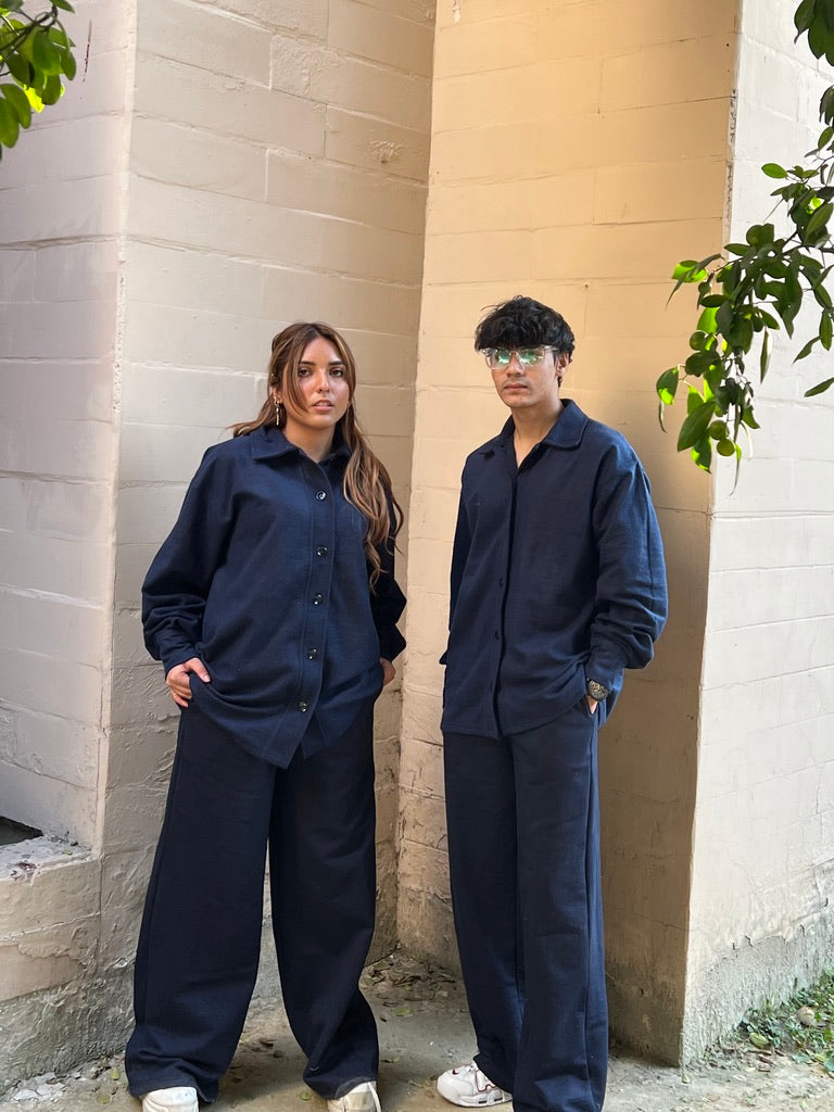 Cotton Fleece Navy Blue Co-ord
