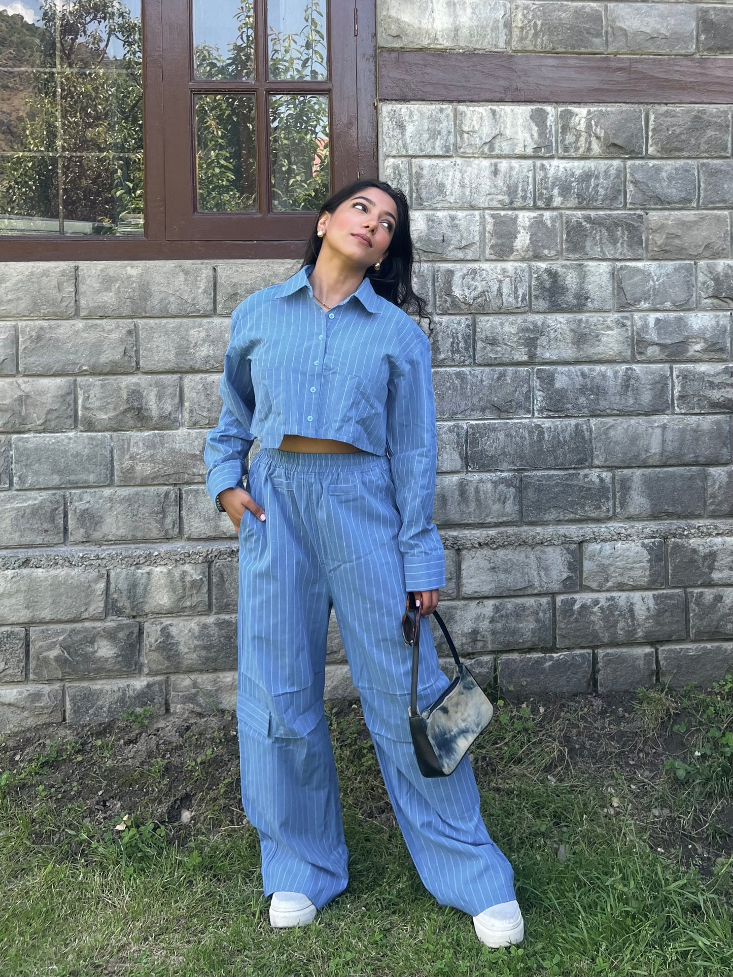 Stripes boxer crop shirt set