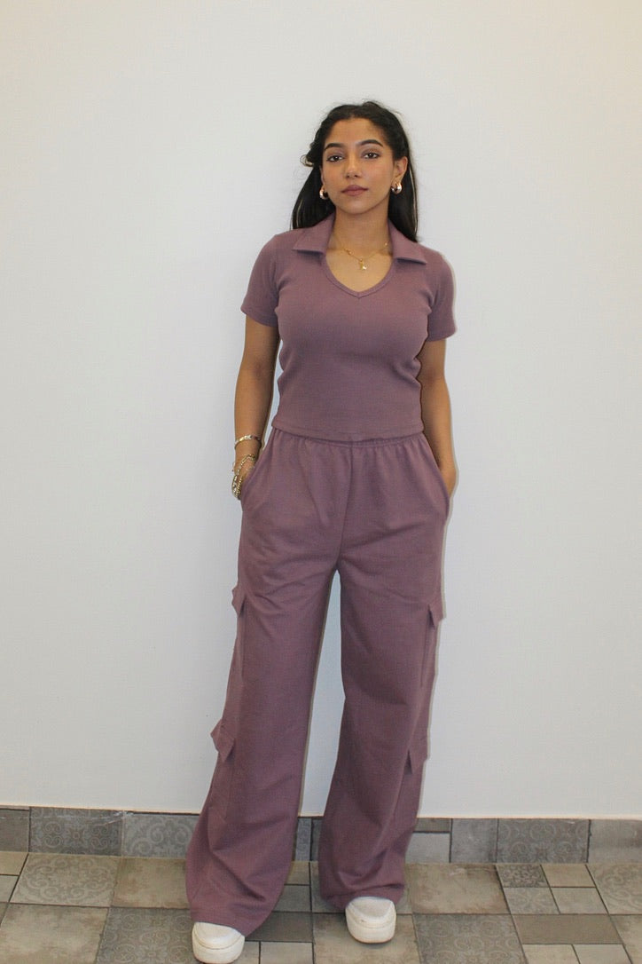 Mauve Half Sleeves French Terry Cargo Co-ord