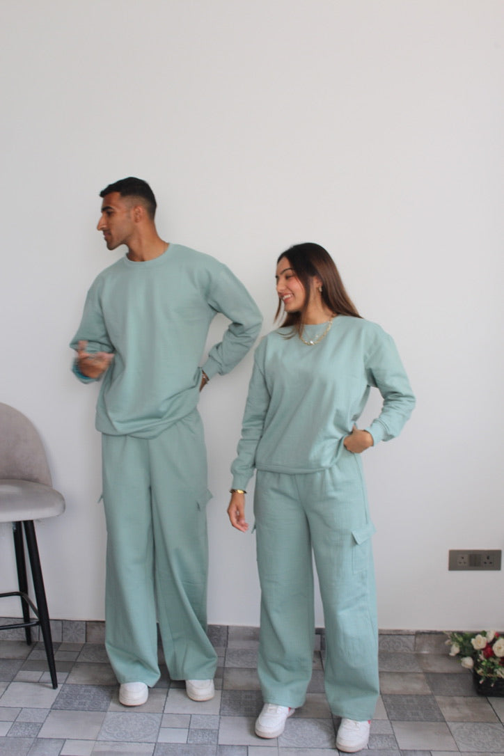 Cotton Fleece Stone Blue Sweatshirt Unisex Set