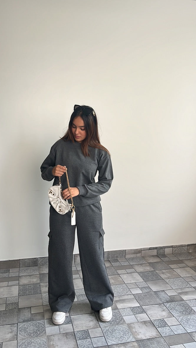 Cotton Fleece Sweatshirt Grey Melange Unisex Set
