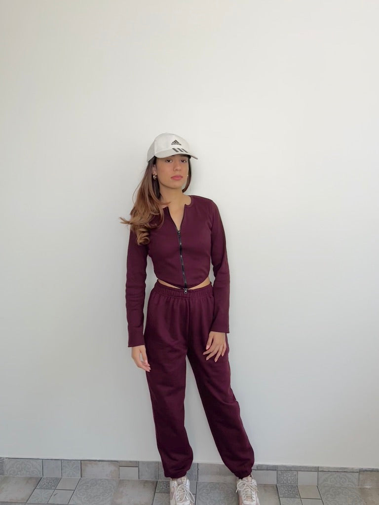 Cotton Fleece Wine Jogger Set