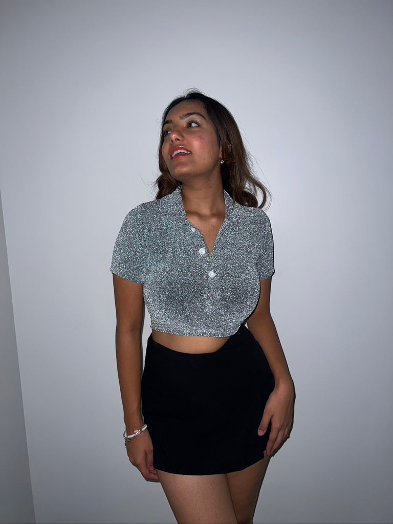 Silver Cotton Shimmer Crop Top