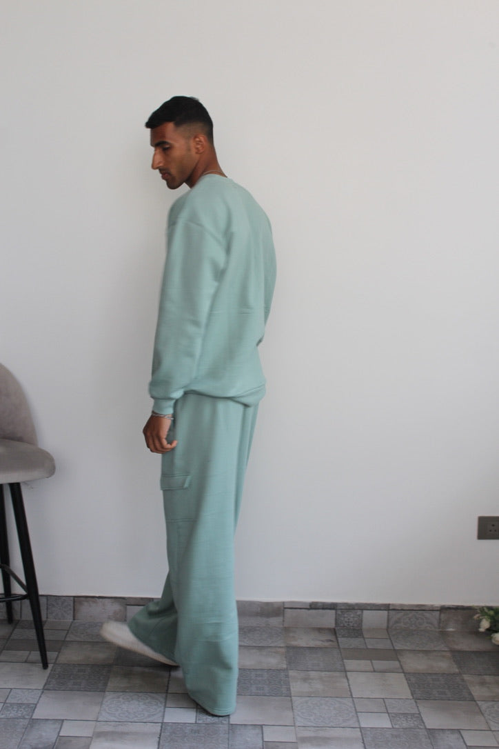 Cotton Fleece Stone Blue Sweatshirt Unisex Set