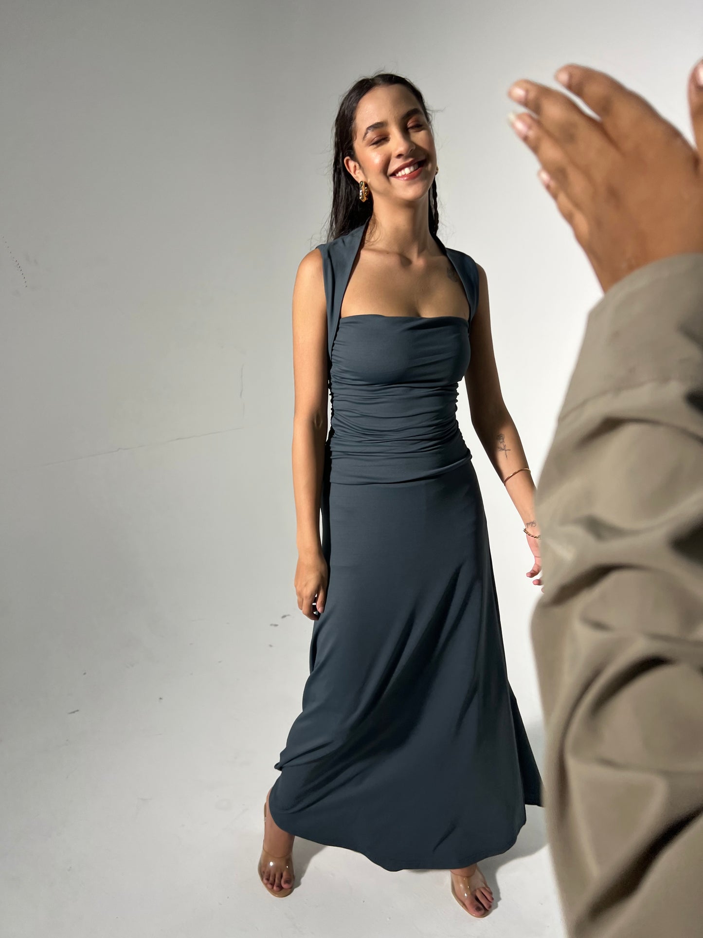 Seamless Ruched Cotton Elastane Skirt set