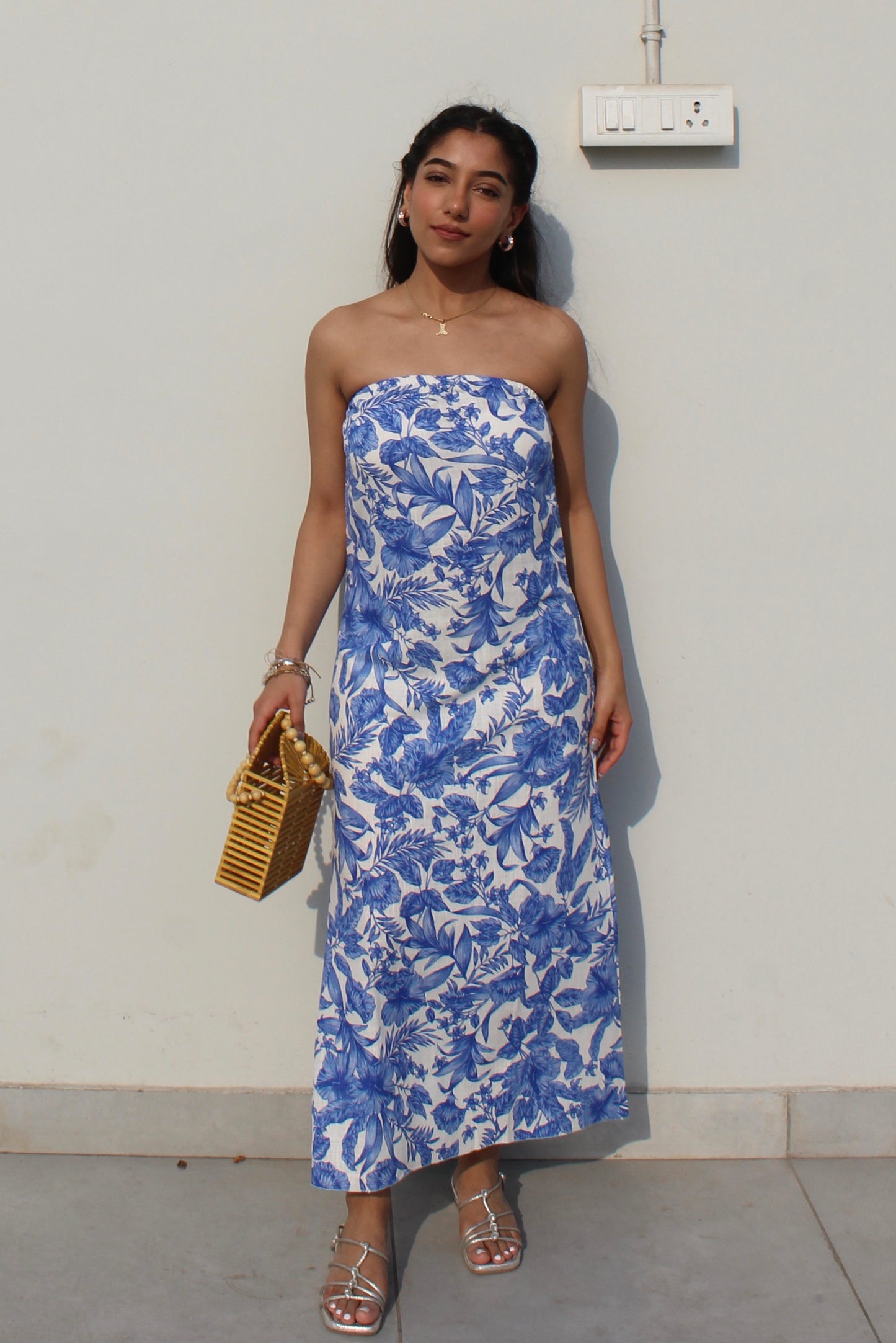 Printed Tube Cotton Linen Blend Dress