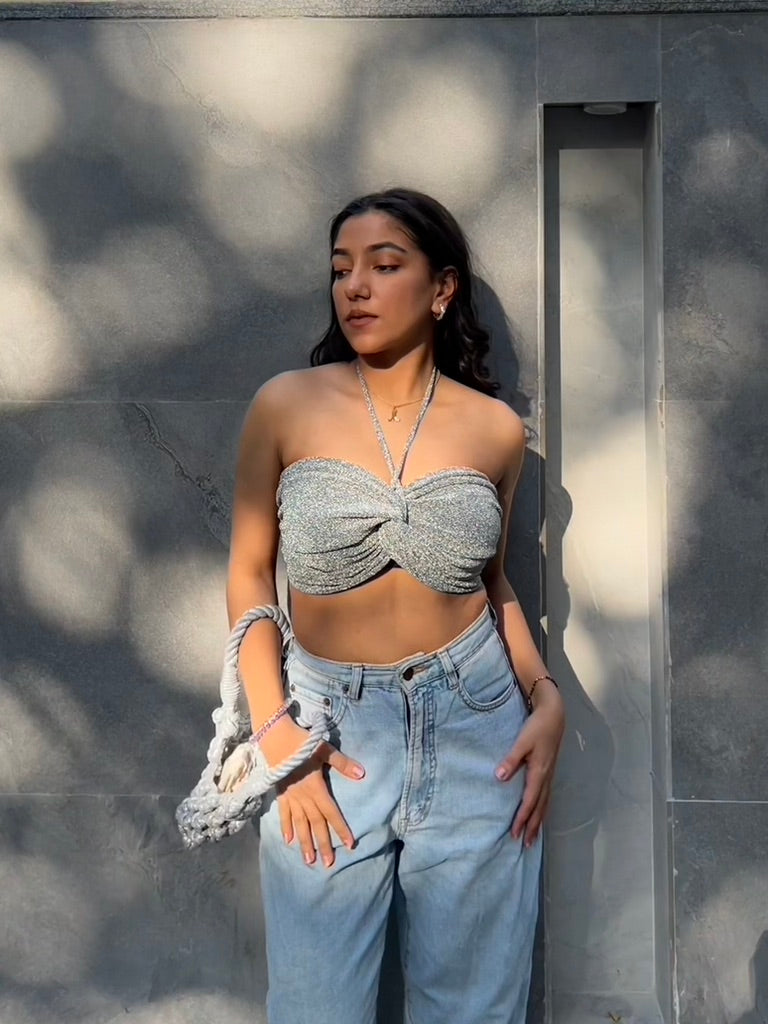 Silver Cotton Shimmer Halter Top