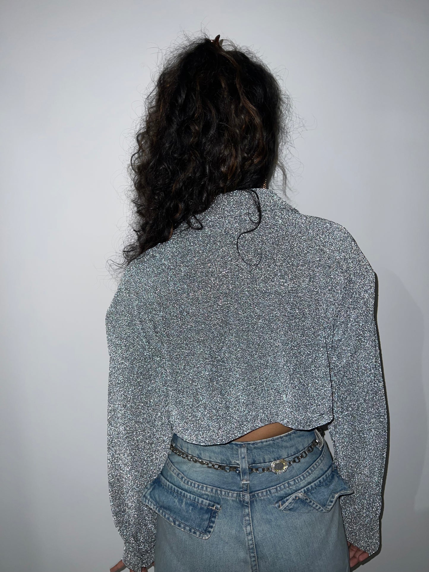 Silver Cotton Shimmer Crop Shirt
