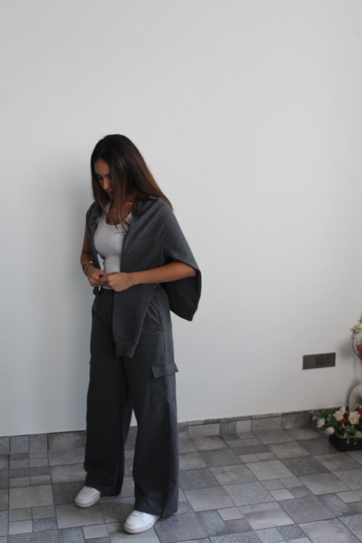 Cotton Fleece Sweatshirt Grey Melange Unisex Set