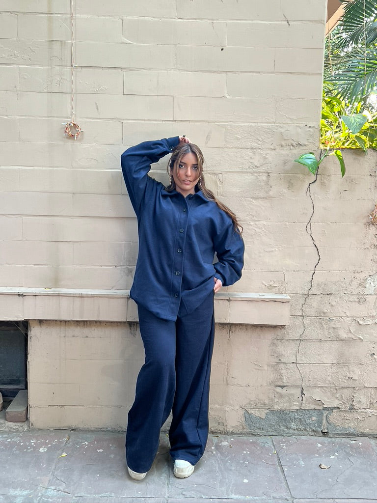 Cotton Fleece Navy Blue Co-ord