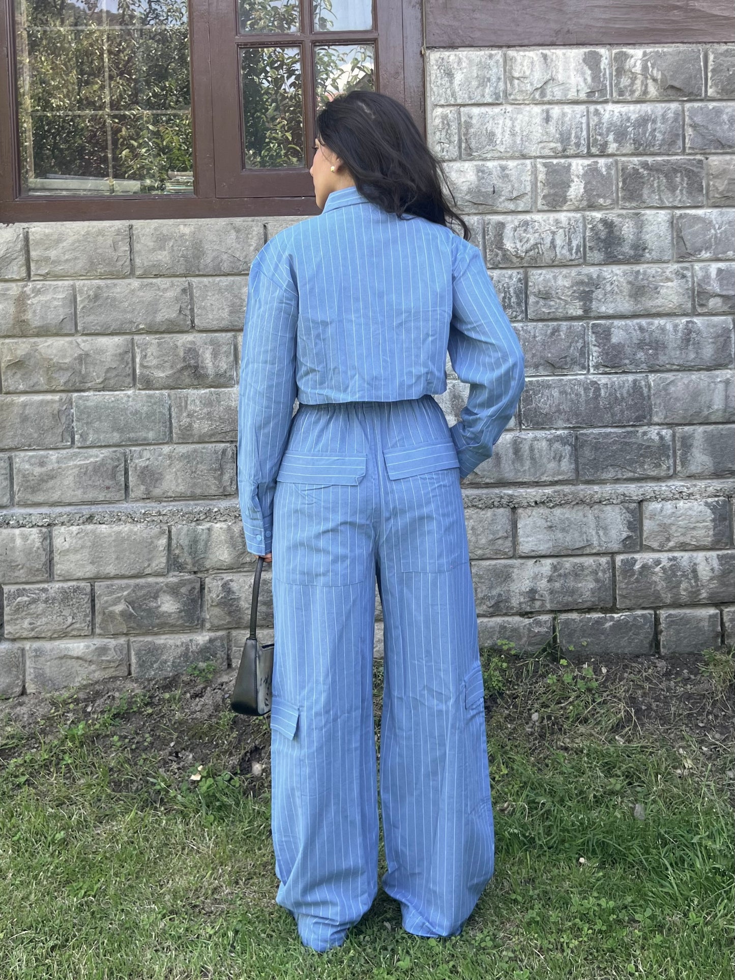 Stripes boxer crop shirt set