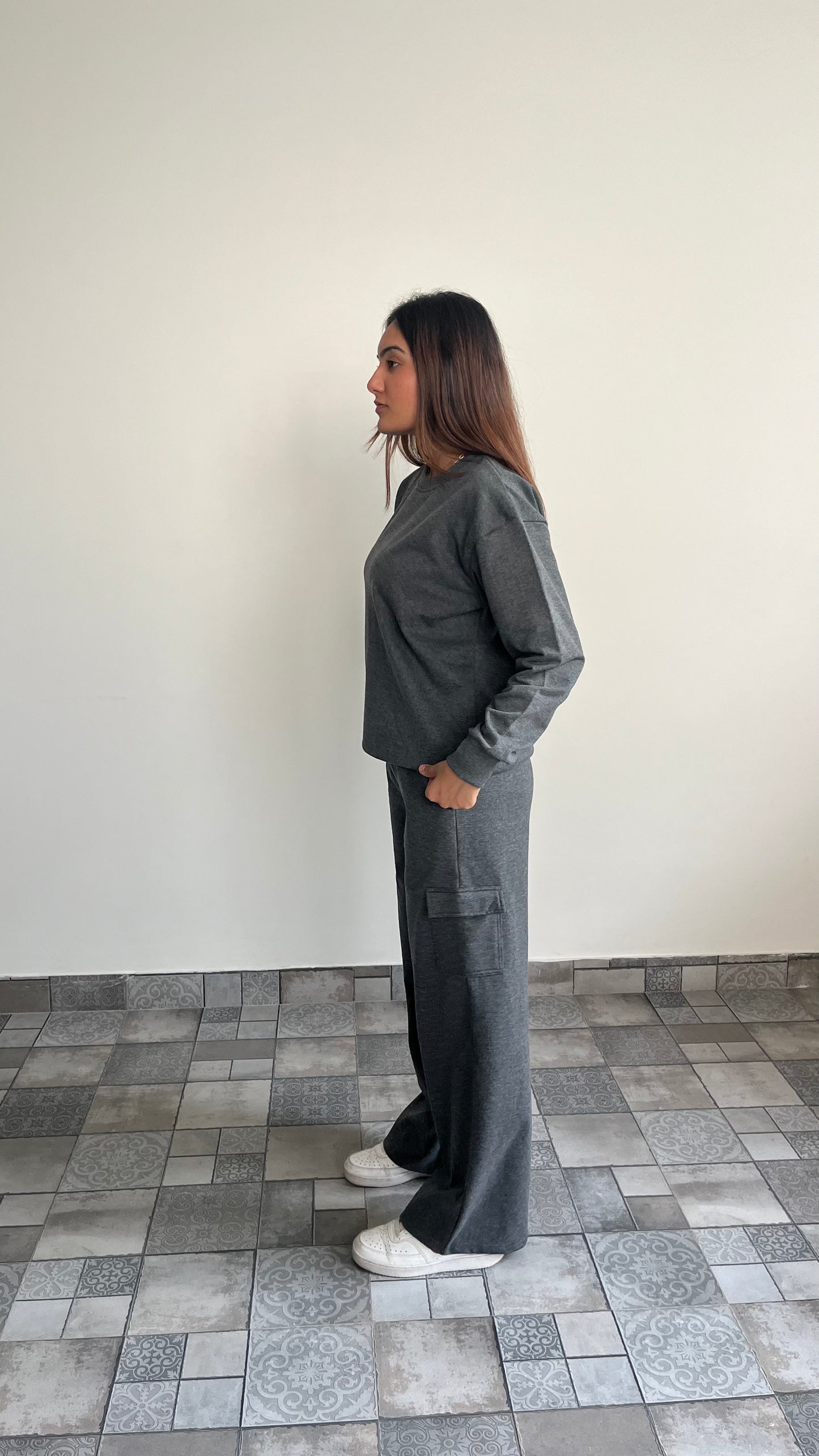 Cotton Fleece Sweatshirt Grey Melange Unisex Set