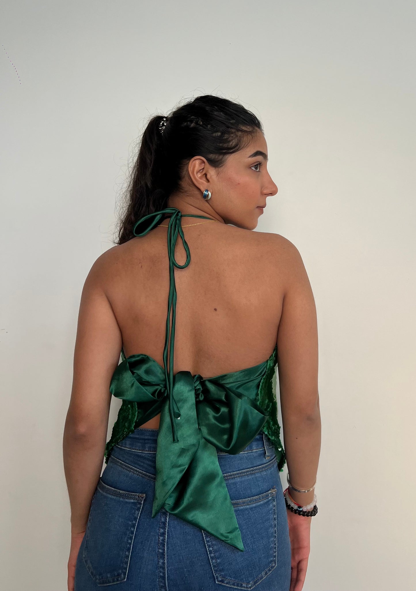 Emerald Water Sequin Tie up Top