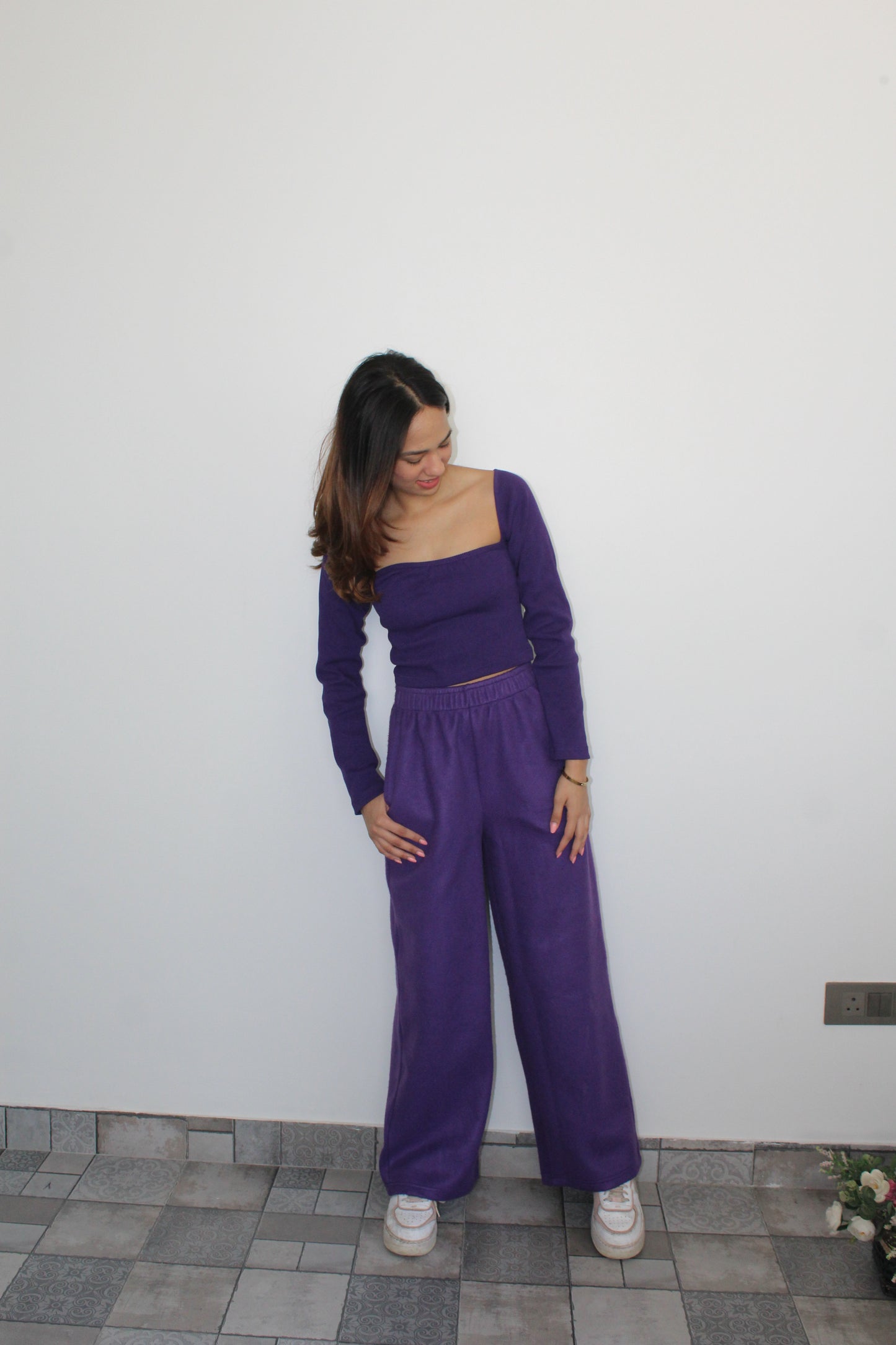 Cotton Fleece Dark Purple Crop Set