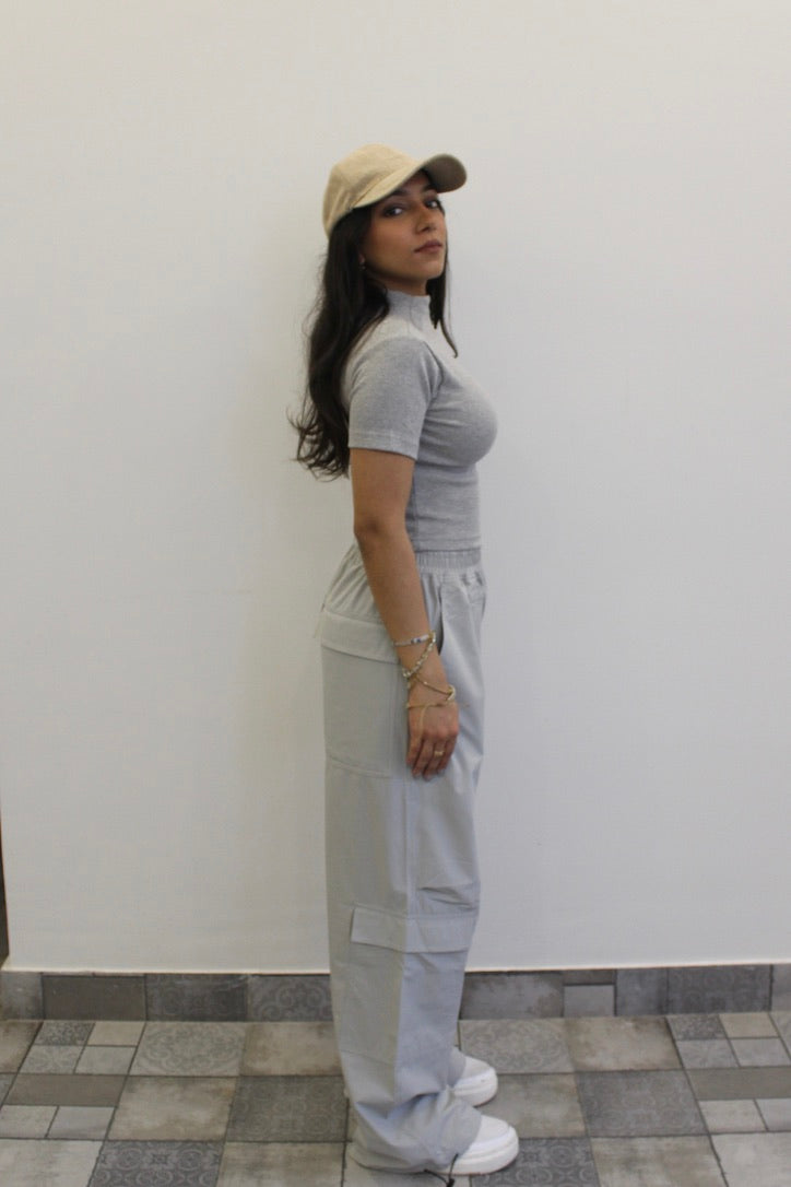Light Grey Melange Parachute Cargo Co-ord