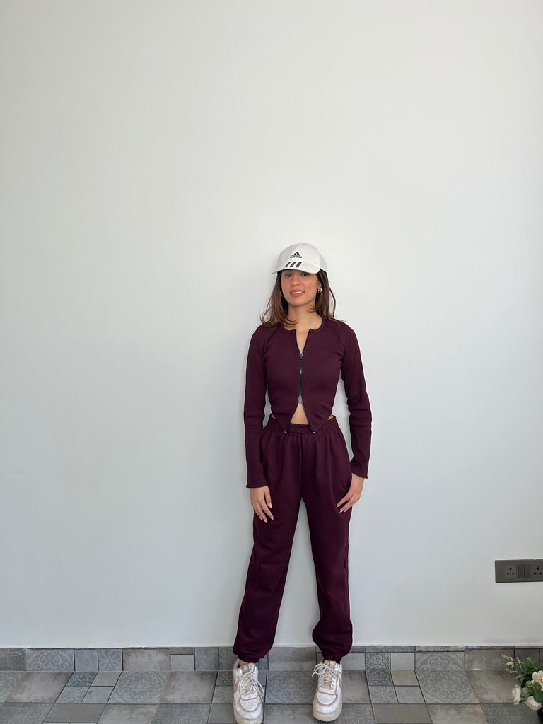 Cotton Fleece Wine Jogger Set