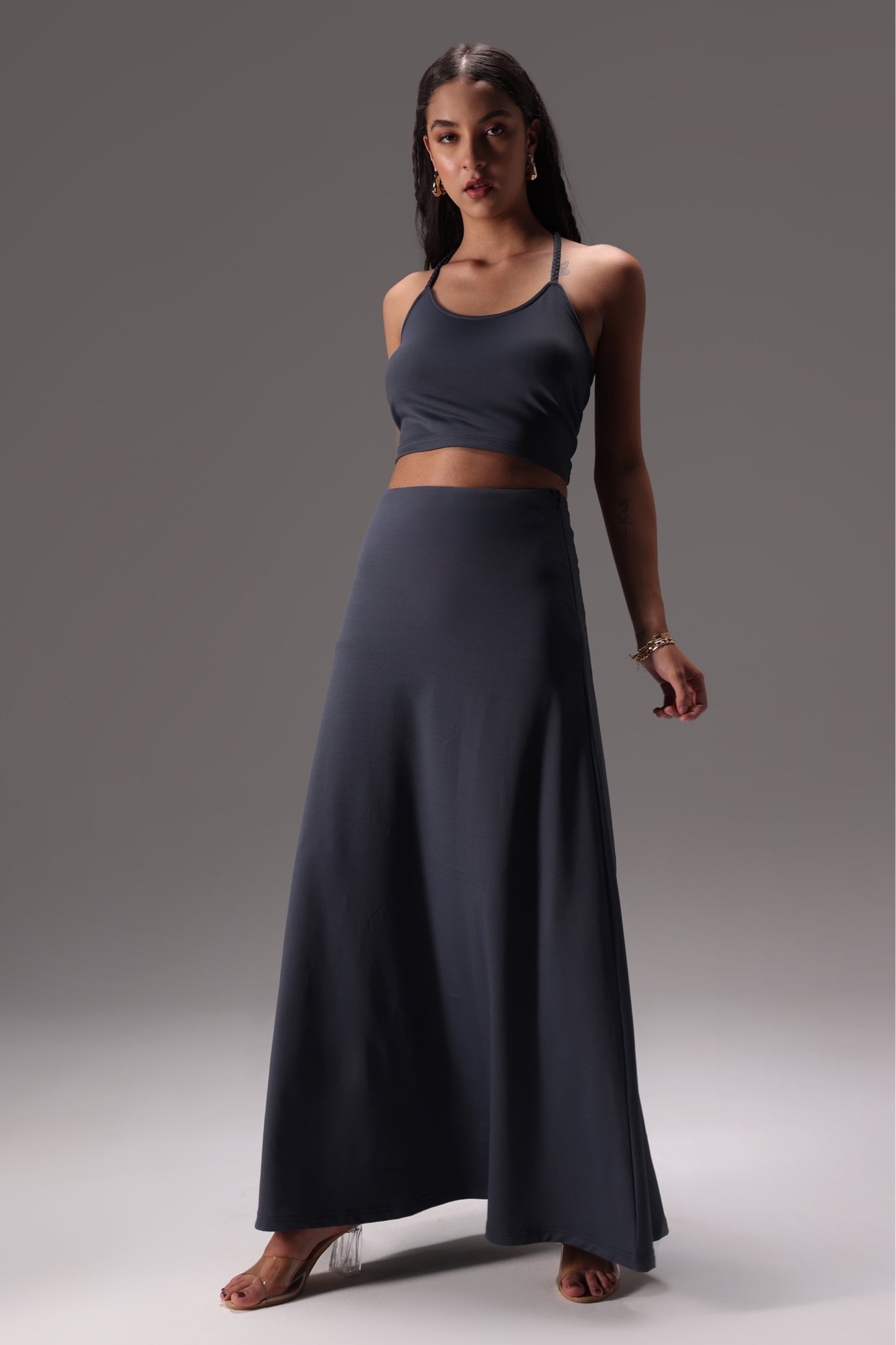 Seamless Braided Halter Cotton Elastane Skirt Set