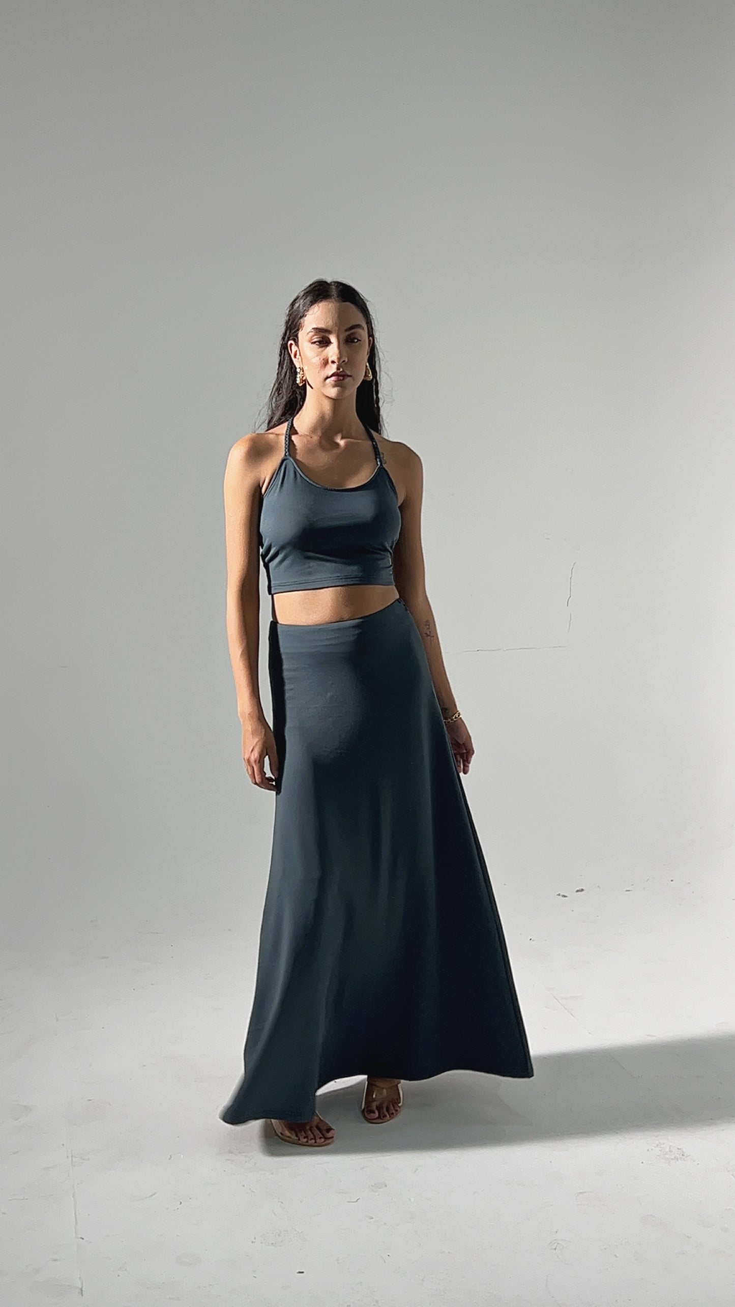 Seamless Braided Halter Cotton Elastane Skirt Set