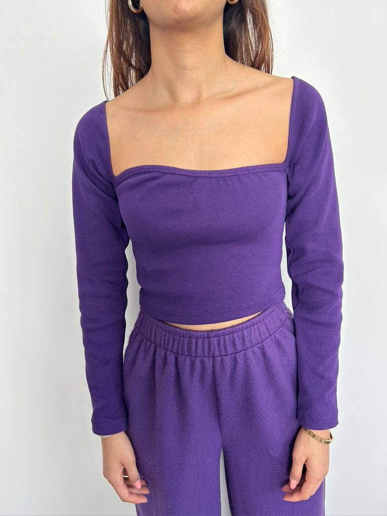 Cotton Fleece Dark Purple Crop Set