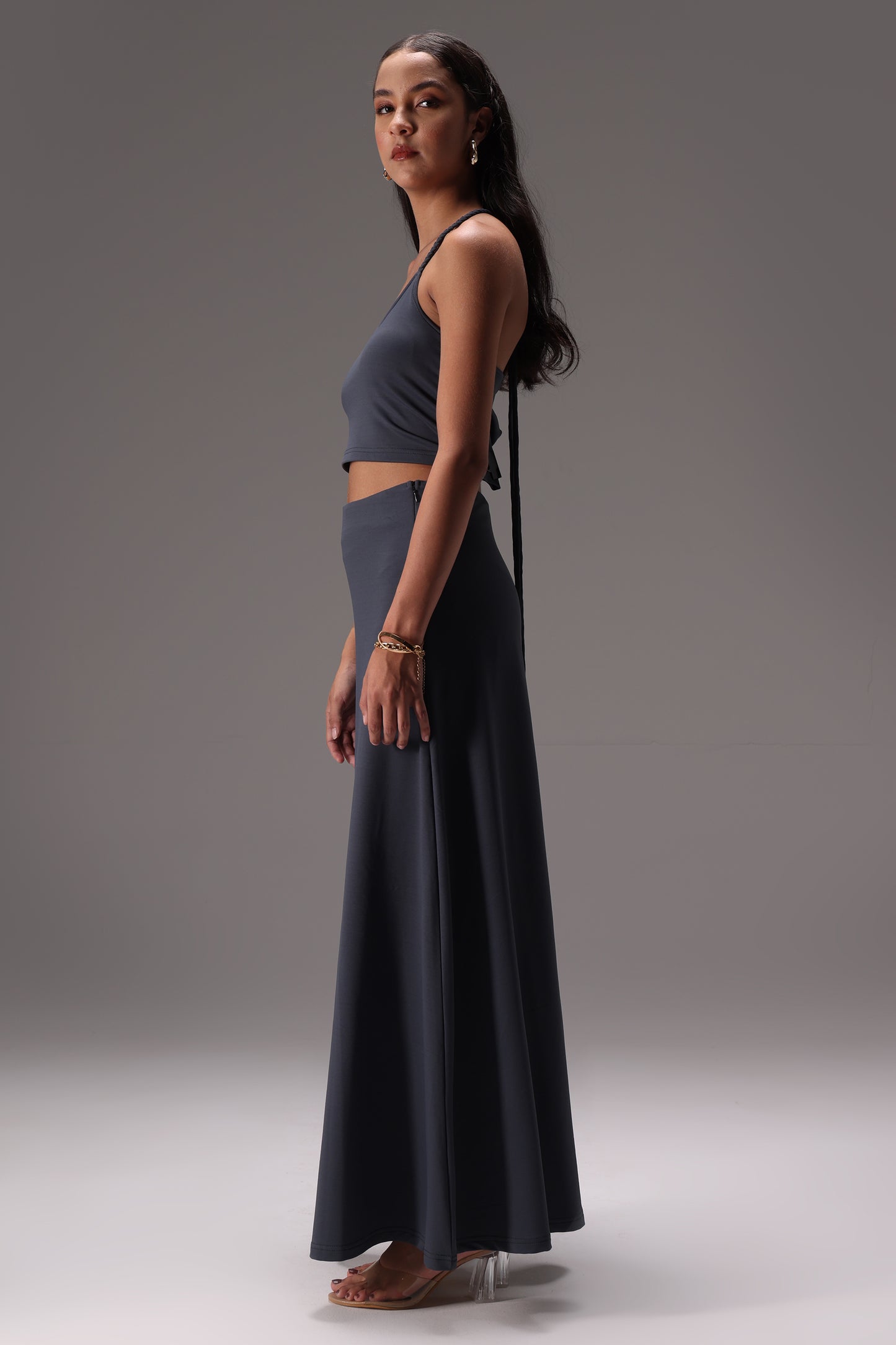 Seamless Braided Halter Cotton Elastane Skirt Set