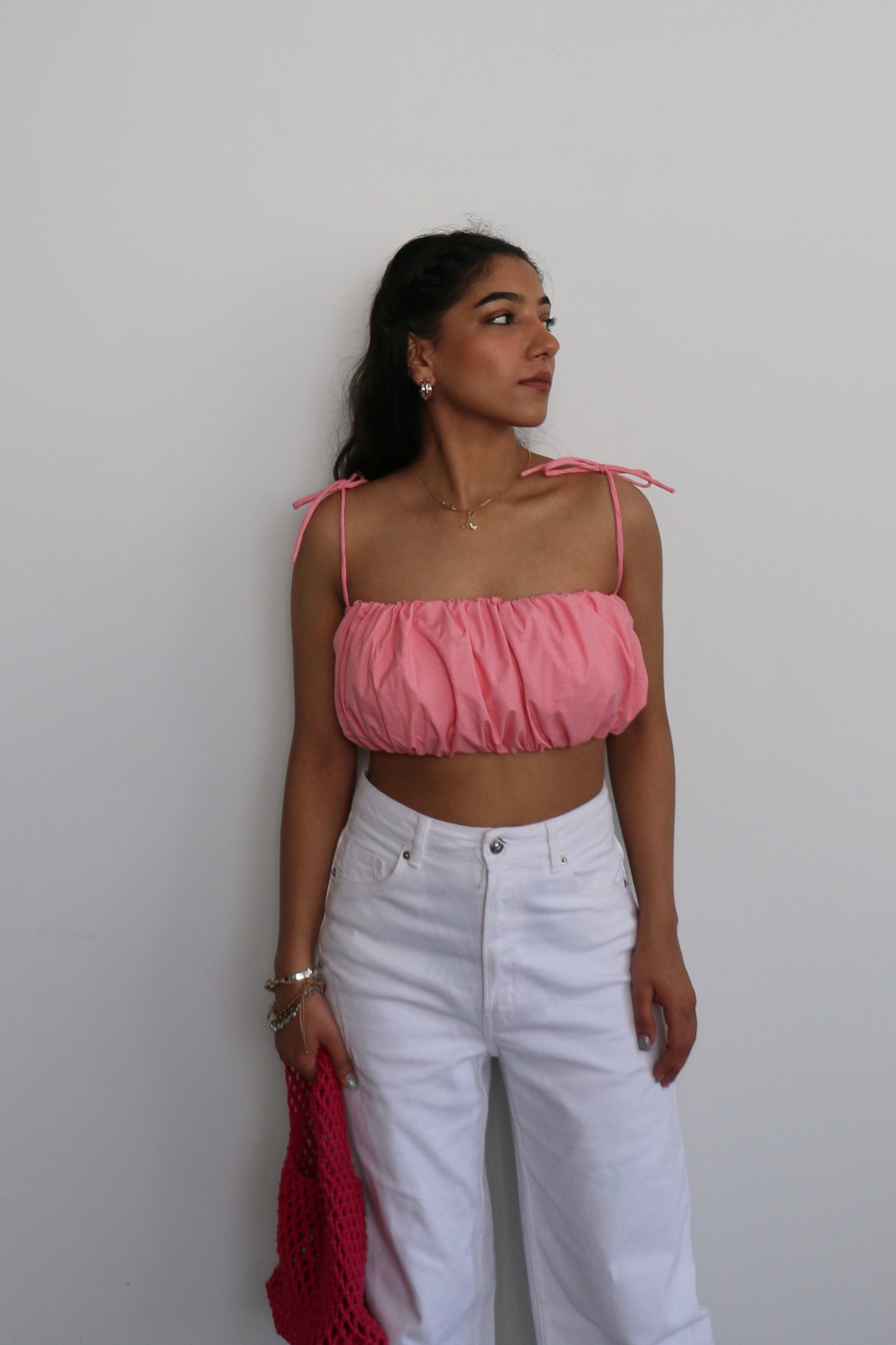 Pink Cotton Poplin Tie up Top