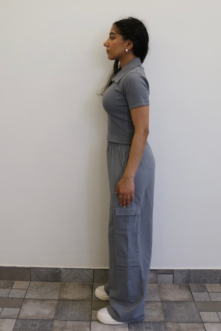 Grey Half Sleeves French Terry Cargo Co-ord