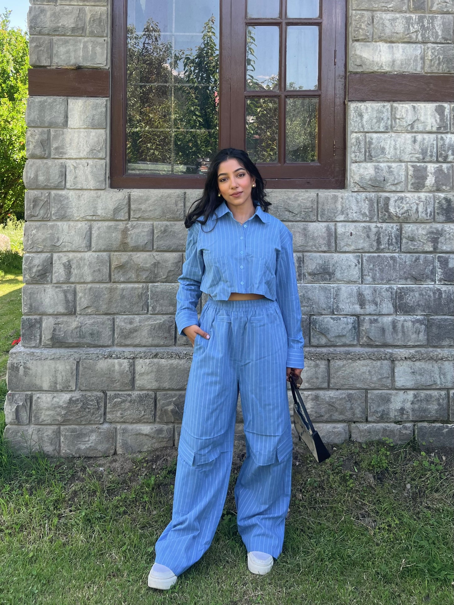 Stripes boxer crop shirt set