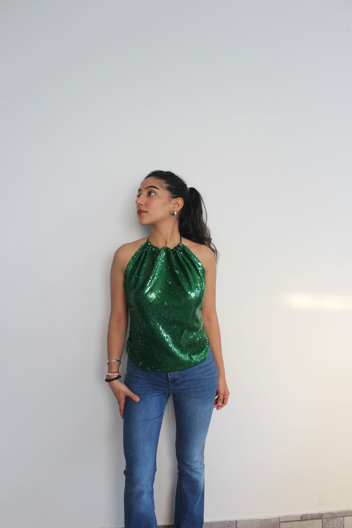 Emerald Water Sequin Tie up Top