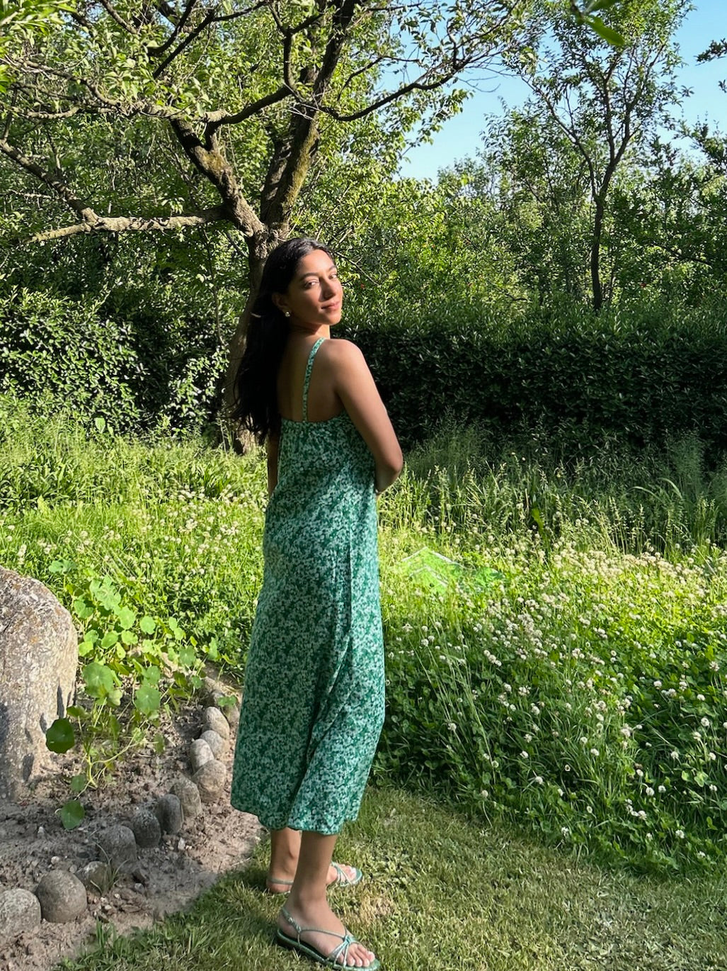 Halter Cotton Linen Blend Printed Dress