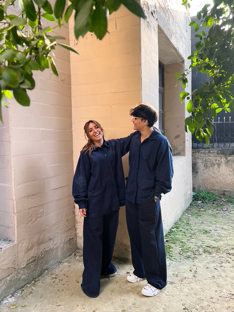 Cotton Fleece Navy Blue Co-ord