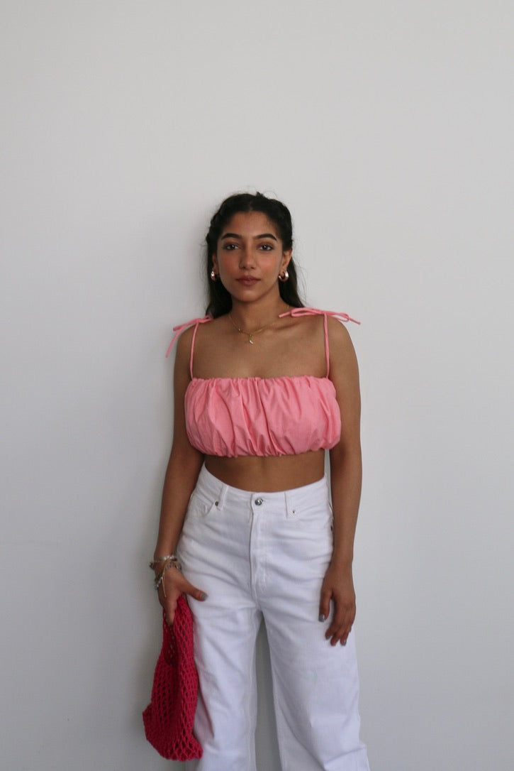 Pink Cotton Poplin Tie up Top