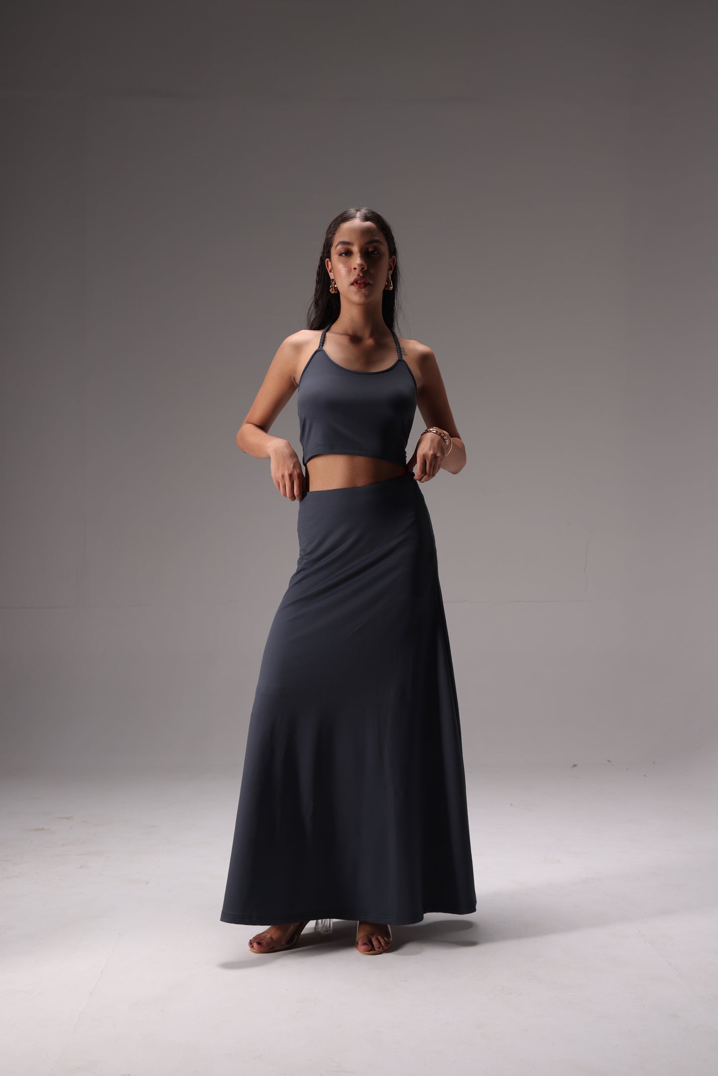 Seamless Braided Halter Cotton Elastane Skirt Set