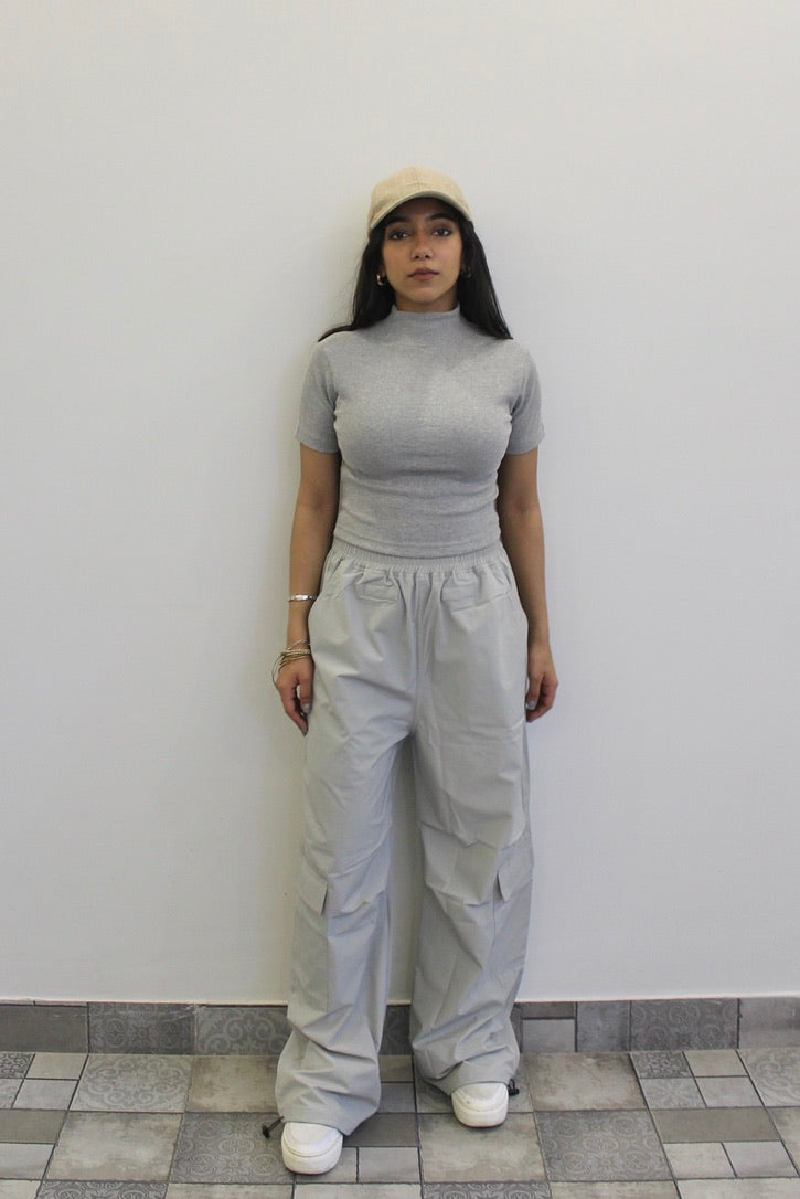 Light Grey Melange Parachute Cargo Co-ord