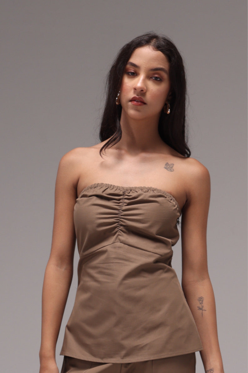 Cinnamon Tube Cotton Poplin Pant Set