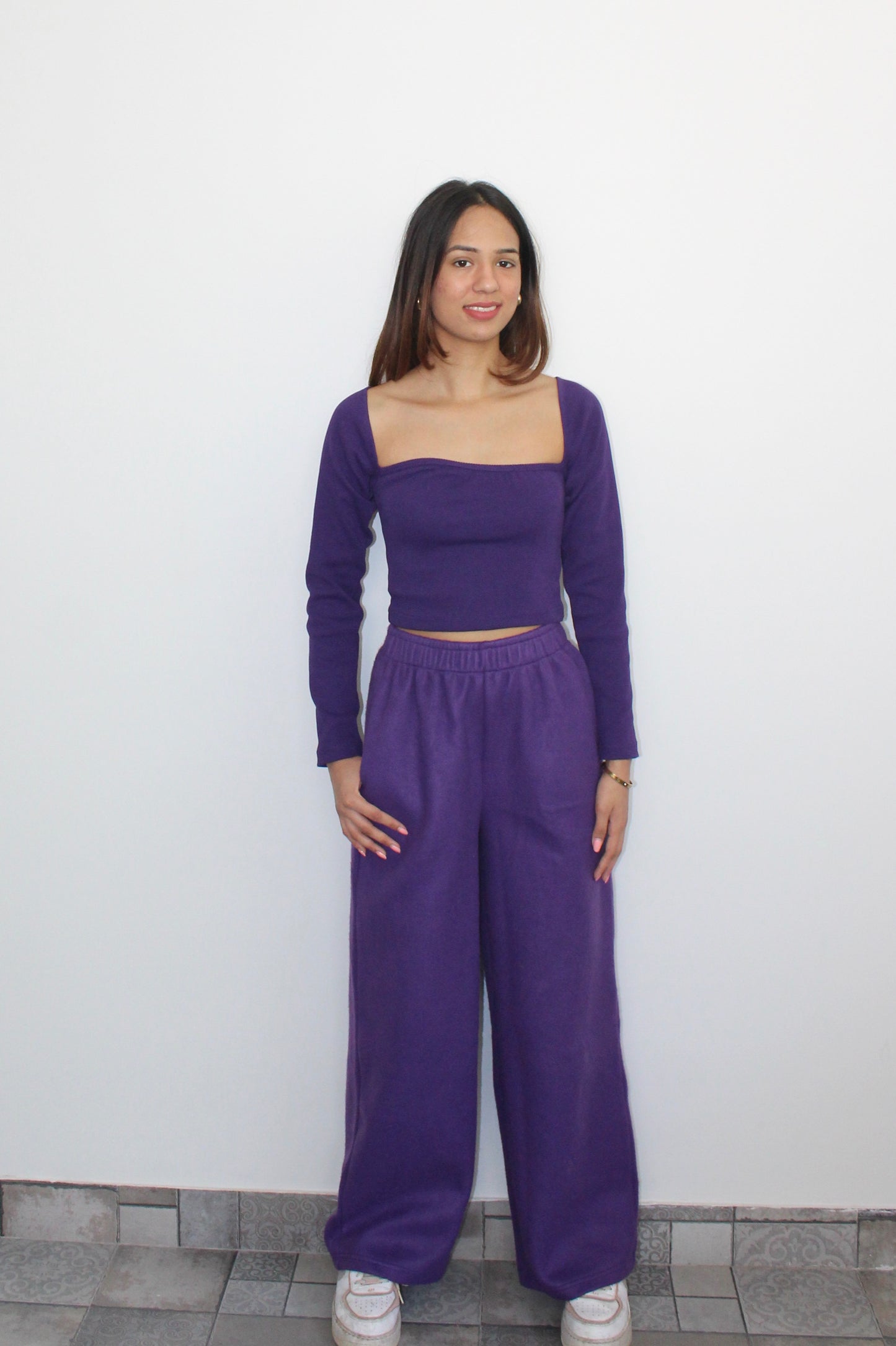 Cotton Fleece Dark Purple Crop Set