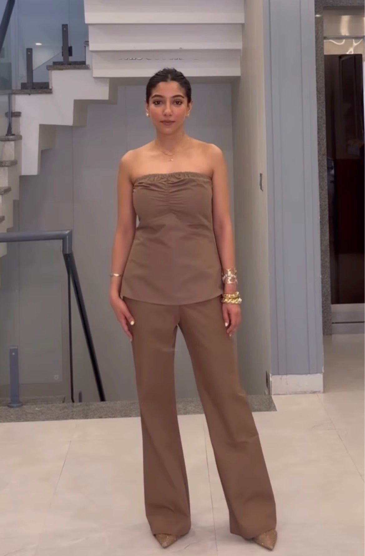 Cinnamon Tube Cotton Poplin Pant Set