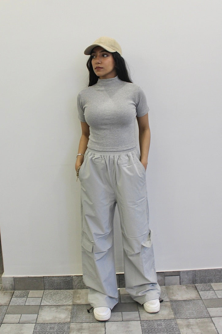 Light Grey Melange Parachute Cargo Co-ord