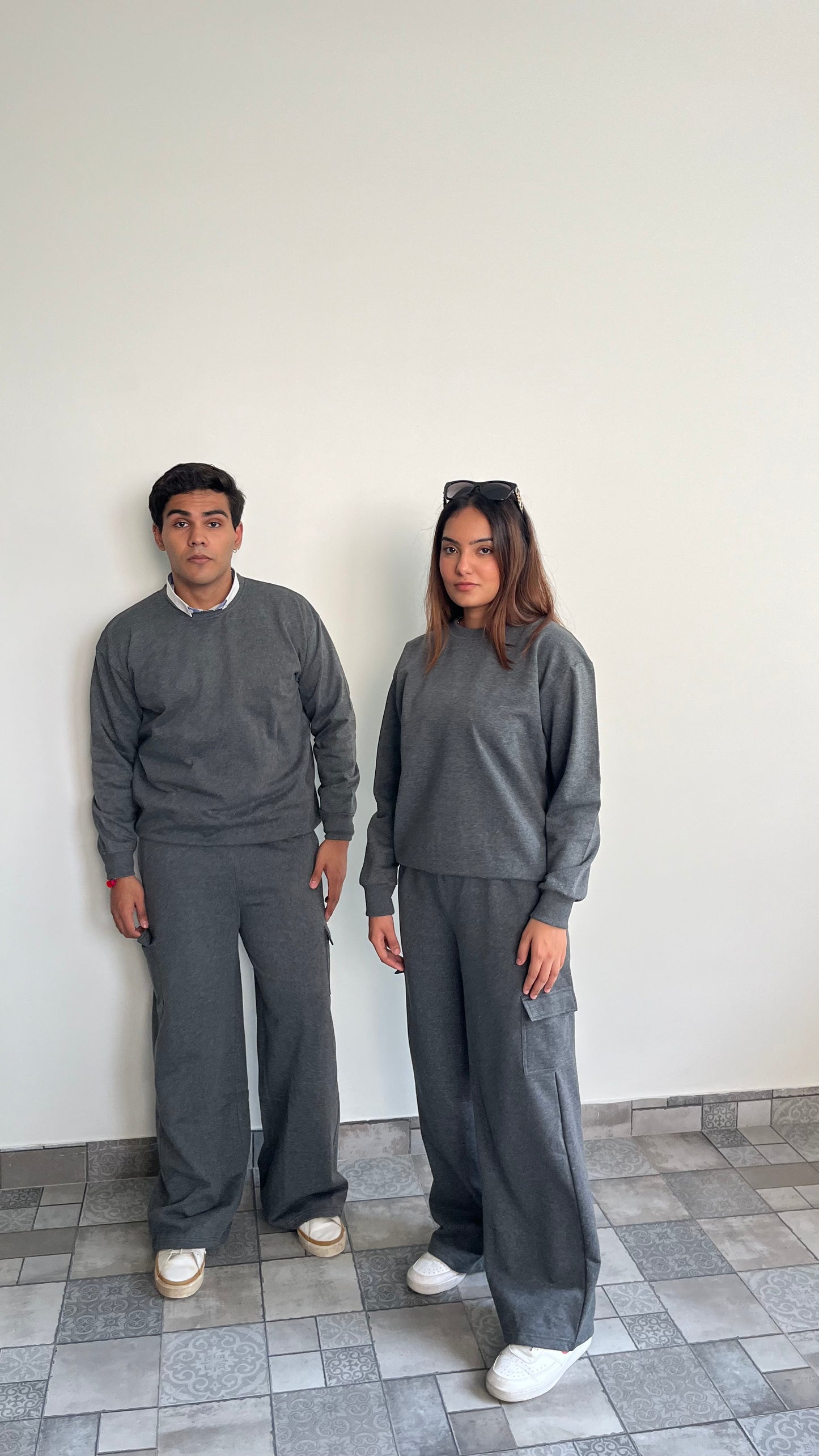 Cotton Fleece Sweatshirt Grey Melange Unisex Set