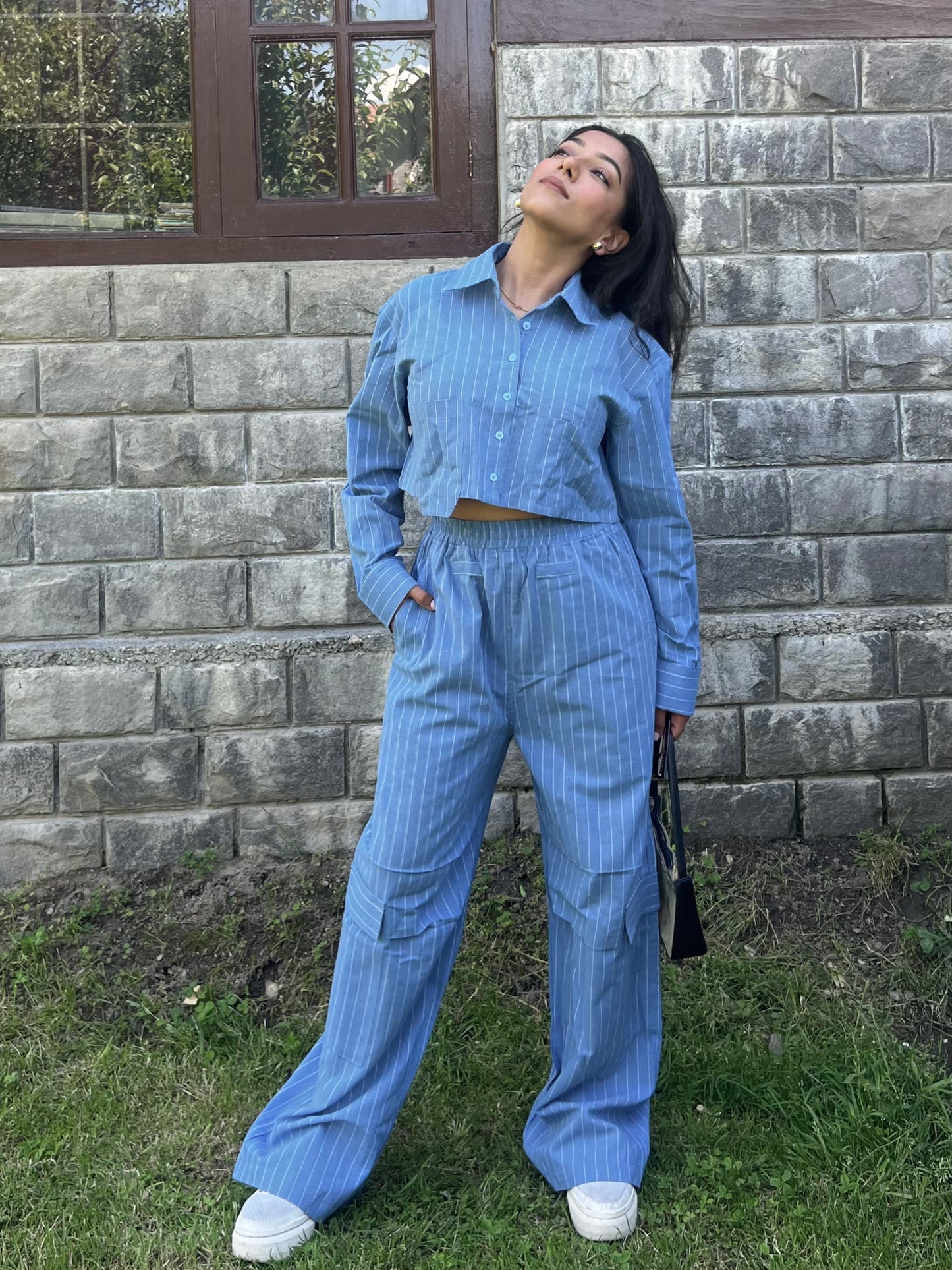 Stripes boxer crop shirt set