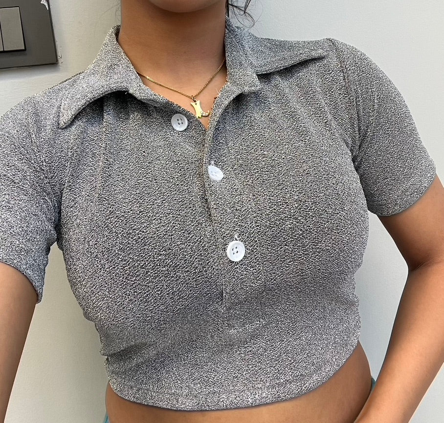 Silver Cotton Shimmer Crop Top