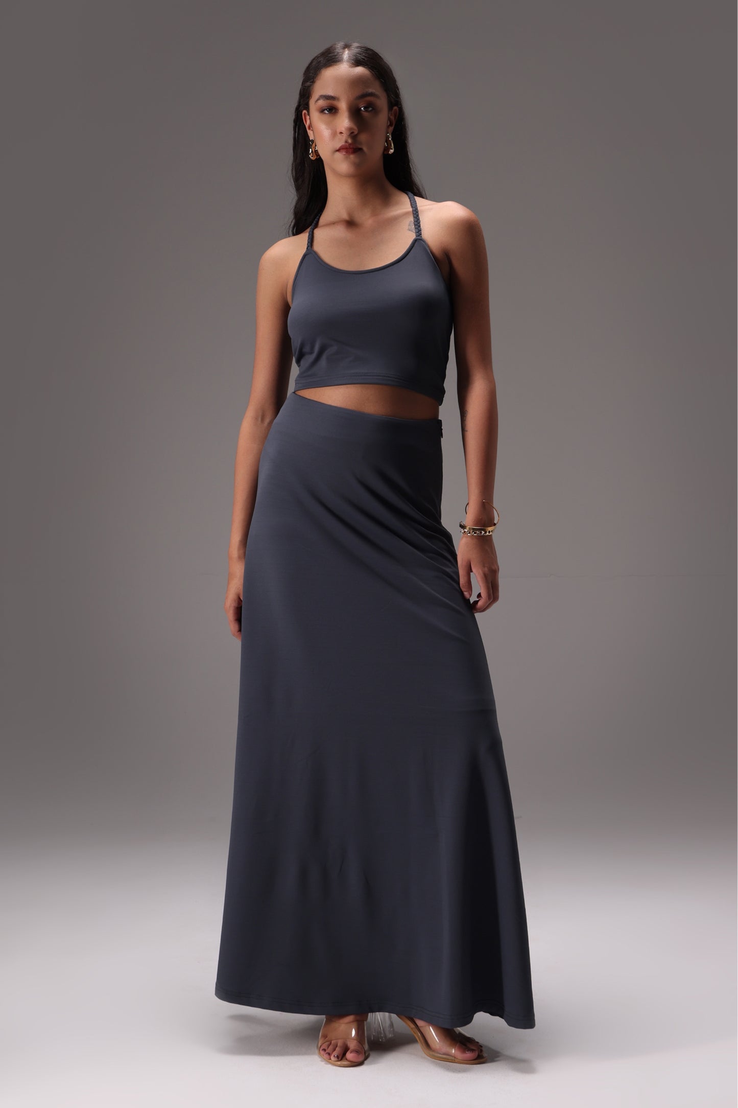 Seamless Braided Halter Cotton Elastane Skirt Set