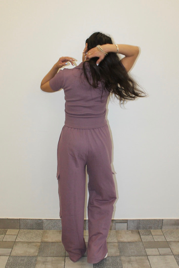 Mauve Half Sleeves French Terry Cargo Co-ord