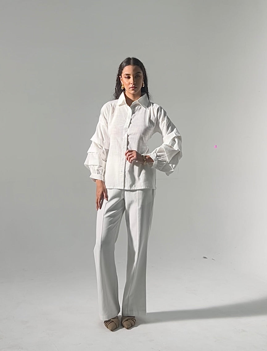 Essential Ruffle Cotton Linen Shirt & Duck Pants Set