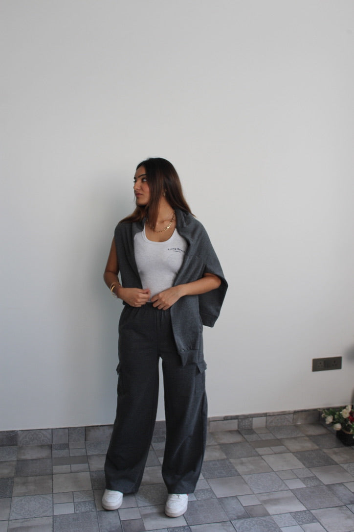 Cotton Fleece Sweatshirt Grey Melange Unisex Set