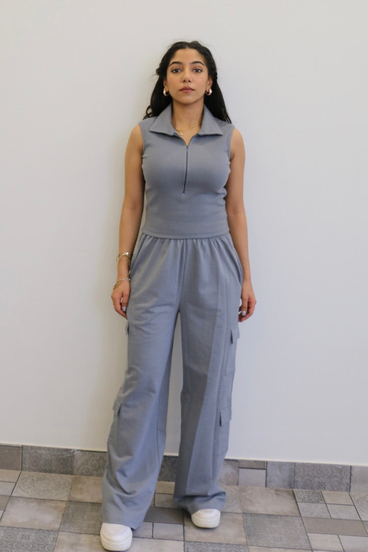 Grey Sleeveless French Terry Cargo Co-ord