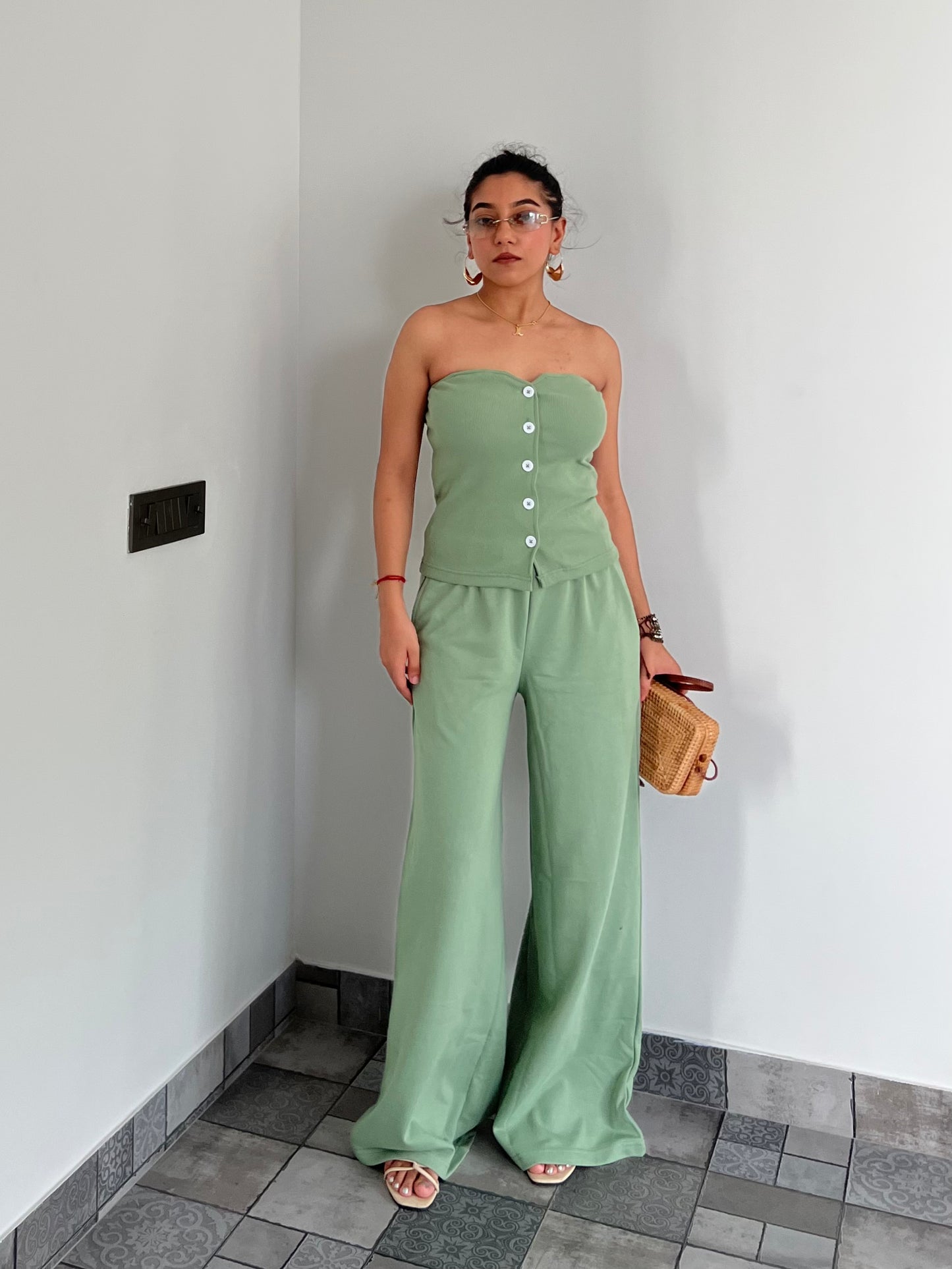 Tube Waistcoat Wide Leg Co-ord