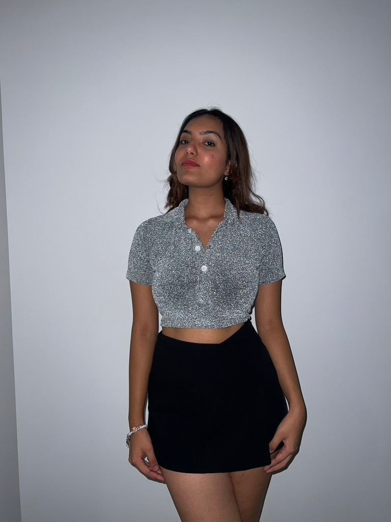 Silver Cotton Shimmer Crop Top
