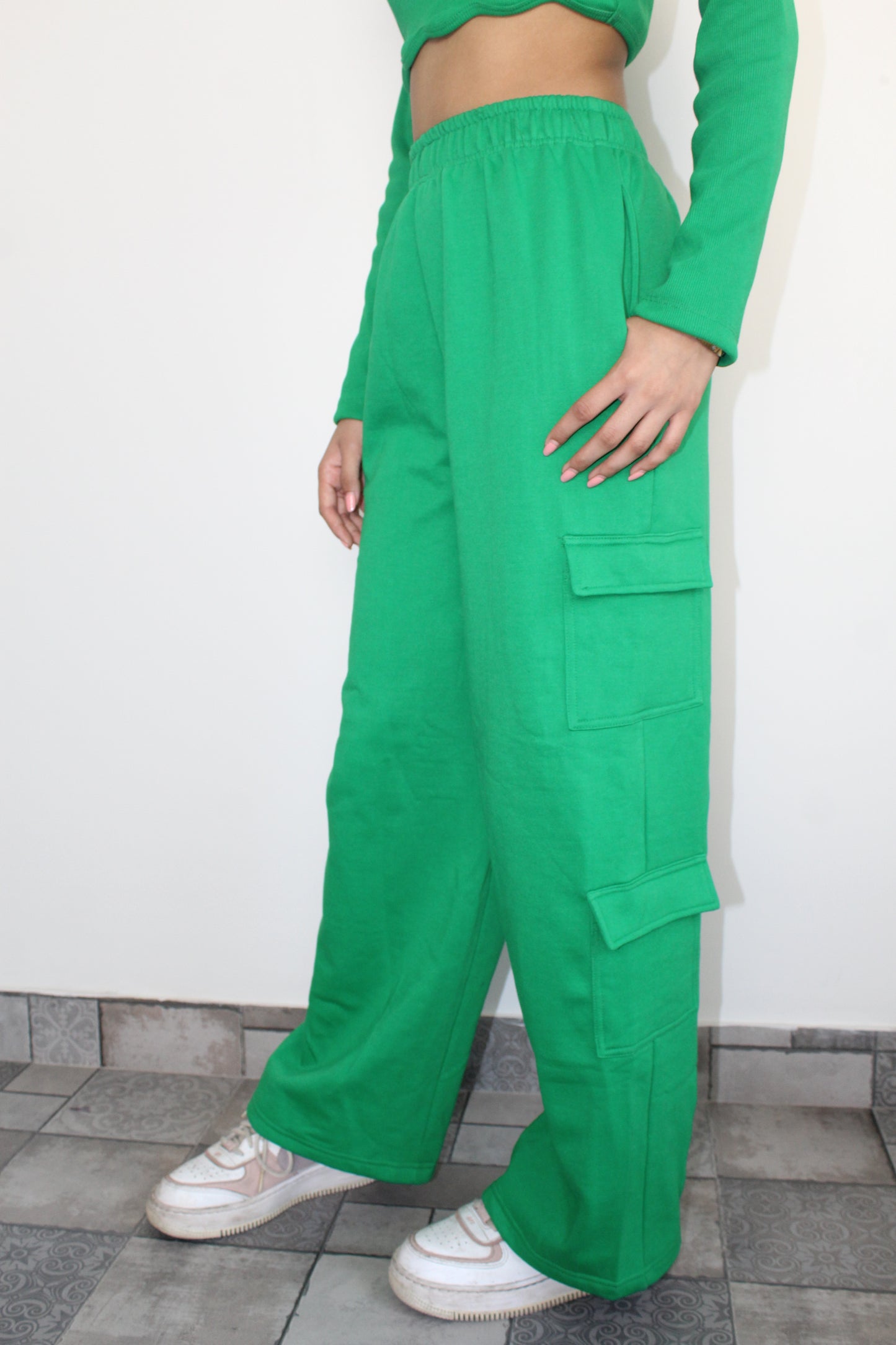 Cotton Fleece Parrot Green Plush Crop Set
