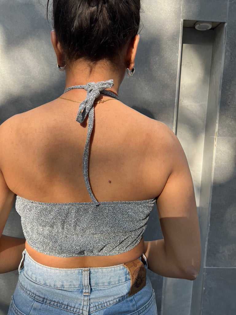 Silver Cotton Shimmer Halter Top