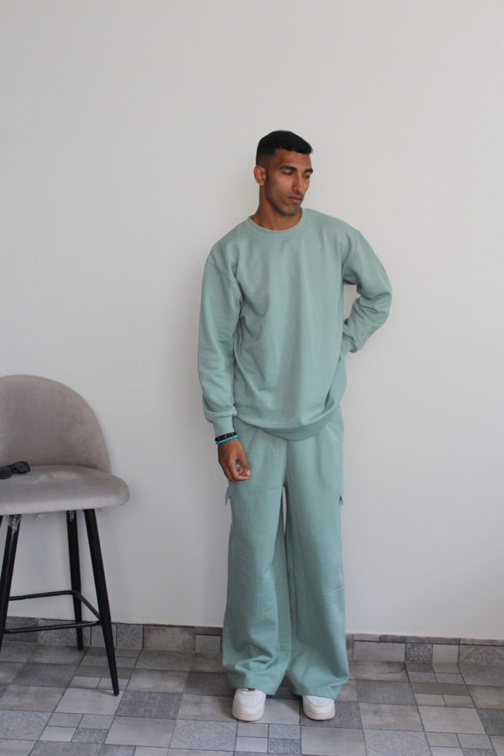 Cotton Fleece Stone Blue Sweatshirt Unisex Set